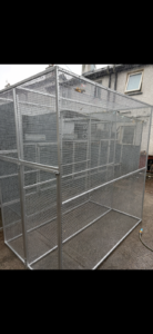 Brand new anodized aluminium double sided aviary never been used before Length=2meter 1 inch Height =2meter 1 inch Width of each aviary=2feet 1 inch Width of the total aviary =4foot 2 inches Middle divider could be permanently removed to make it one big cage, Based in Naas Co,Kildare can deliver for an extra fee These cages are built to last