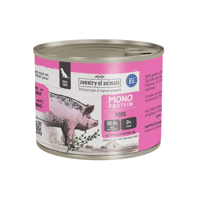 Country of Animals MONOPROTEIN PORK wet food for adult dogs 200g