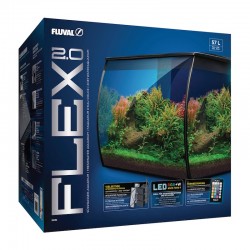 Fluval Flex 2.0 Aquarium Kit 57L (15 US Gal) New generation – Curved Glass, RGB + White LED, Integrated Filtration