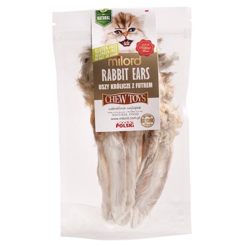 Milord Rabbit ears with fur 2pc – cat treat, 100% dried meat
