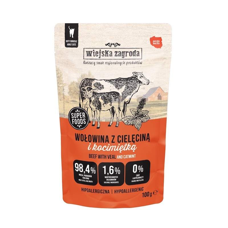 Wet cat food Country of Animals Beef with veal and catnip (adult) 100g